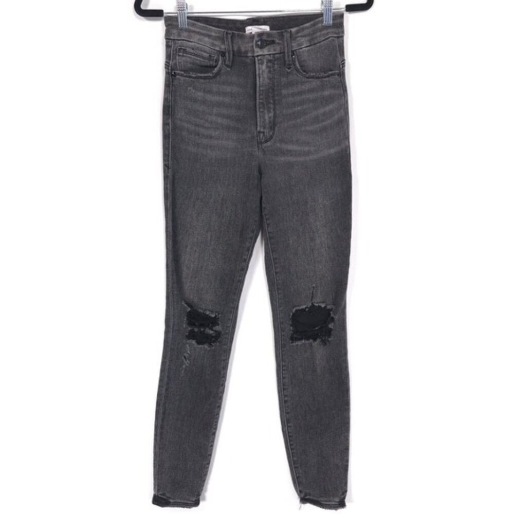Good American Women's Jeans 4/27 Black Shadow Pockets Cropped Skinny GWDVSP844T